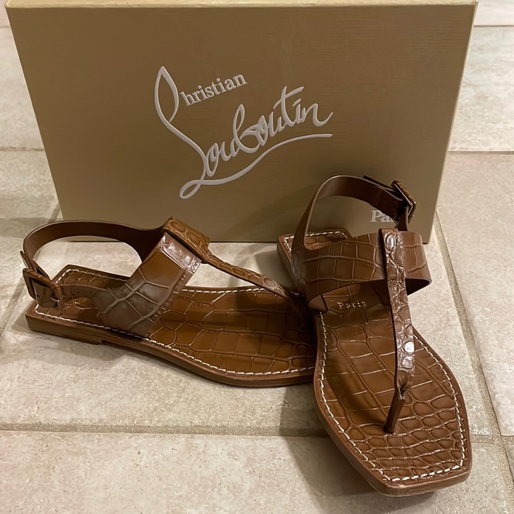 Gently used Christian Louboutin Cubongo flat sandals color biscotto size 35.5
